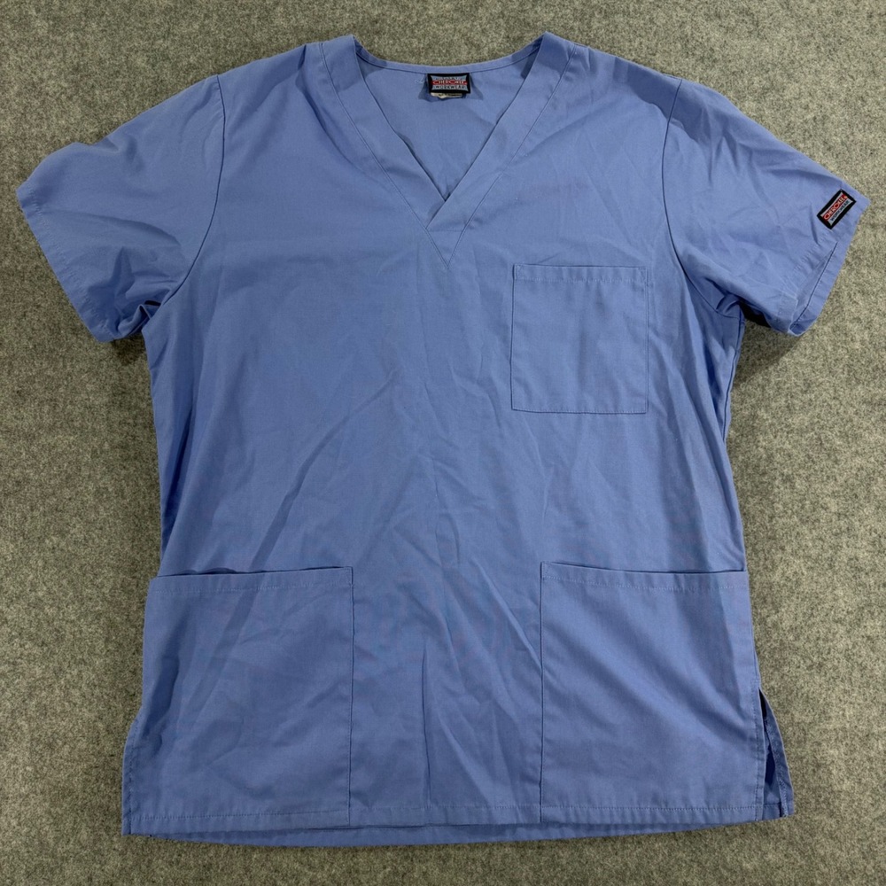 Cherokee Workwear Scrub Top Blue V-Neck Short Sleeve 3-Pocket S